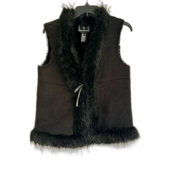 INC Faux Fur Trim Vest – Black, Size S, Luxe Texture - Picture 1 of 7